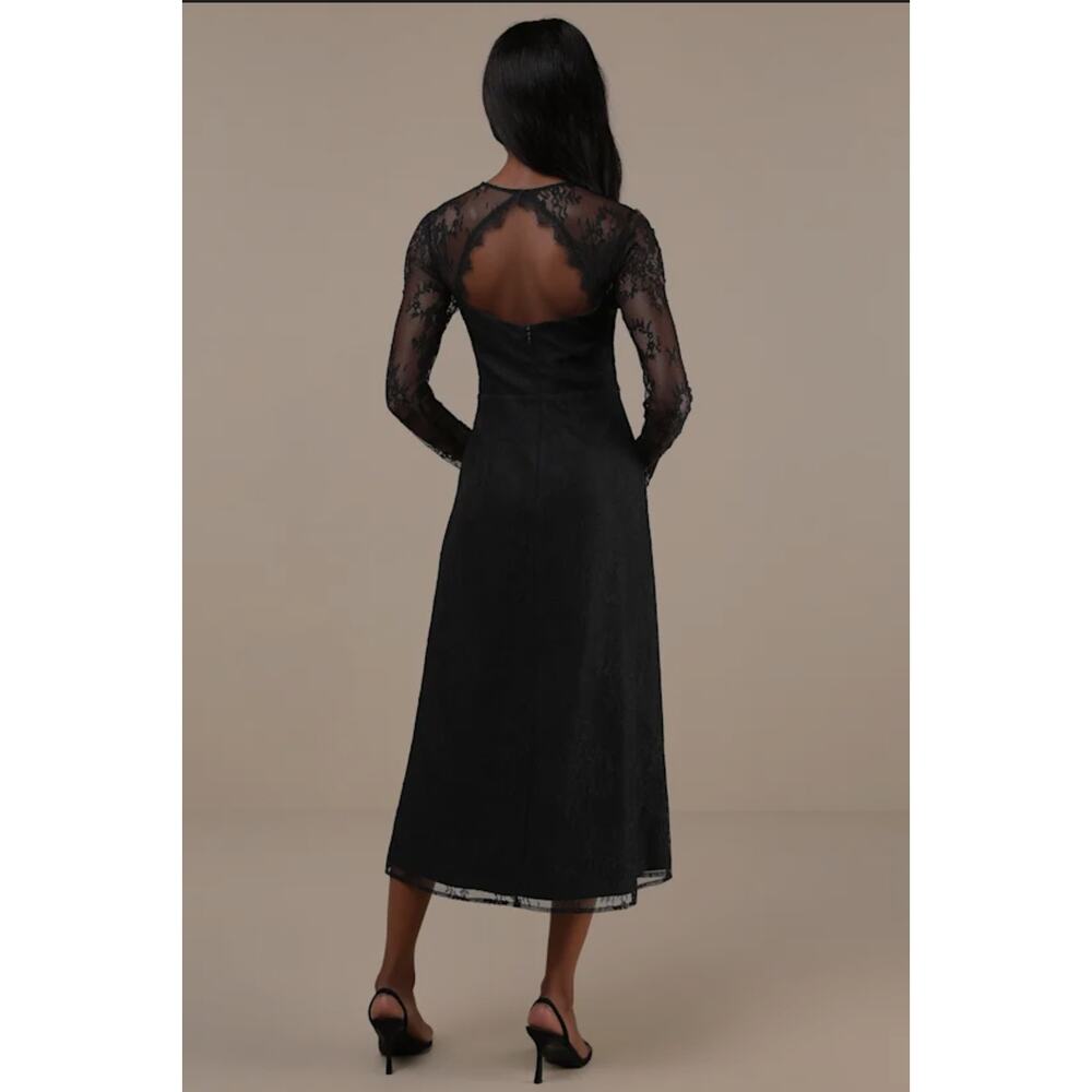 NEW Lulus Desirably Dramatic Black Lace Dress Womens L MIDI Whimsigoth Witchy - Picture 2 of 15